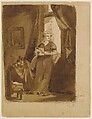 Two Figures Conversing; "Prophet" Addressing Group; a Man Leaning over a Ledge (from Sketchbook), Thomas Sully (American, Horncastle, Lincolnshire 1783–1872 Philadelphia, Pennsylvania), Wash, graphite, on paper, American